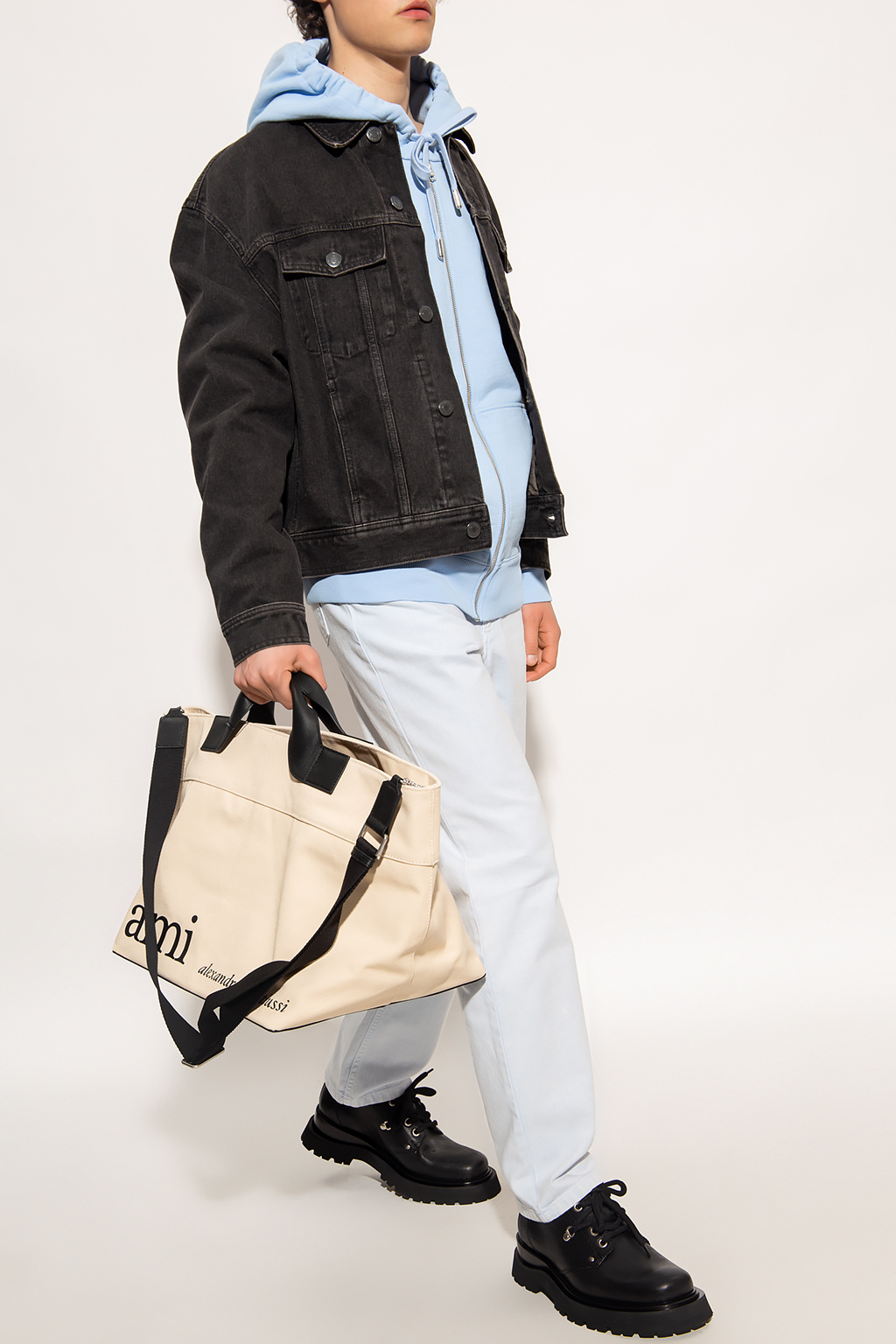 Light blue Hoodie with logo Ami Alexandre Mattiussi - Cotton